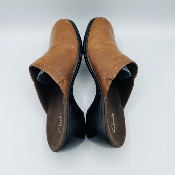 Clarks Shoes Womens Size 11 M Brown Leather Comfort Mules Clogs Slip On Heeled - Picture 11 of 11
